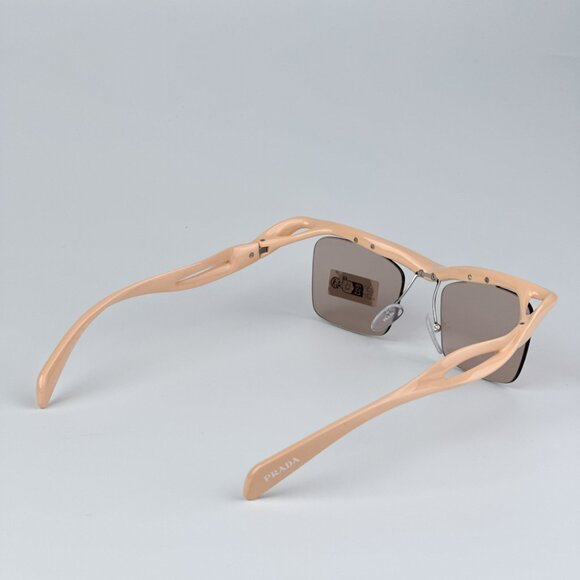 Prada PRA15S 18Q4I2 BRAND NEW Sunglasses Peach Light Brown Rectangle Unisex - Picture 9 of 14